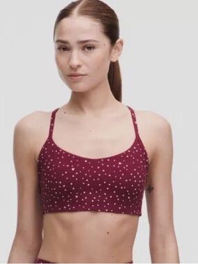 lululemon athletica Burgundy/Pink Heart Scatter Dot Flow Y Nulu Bra Size 4 NWT